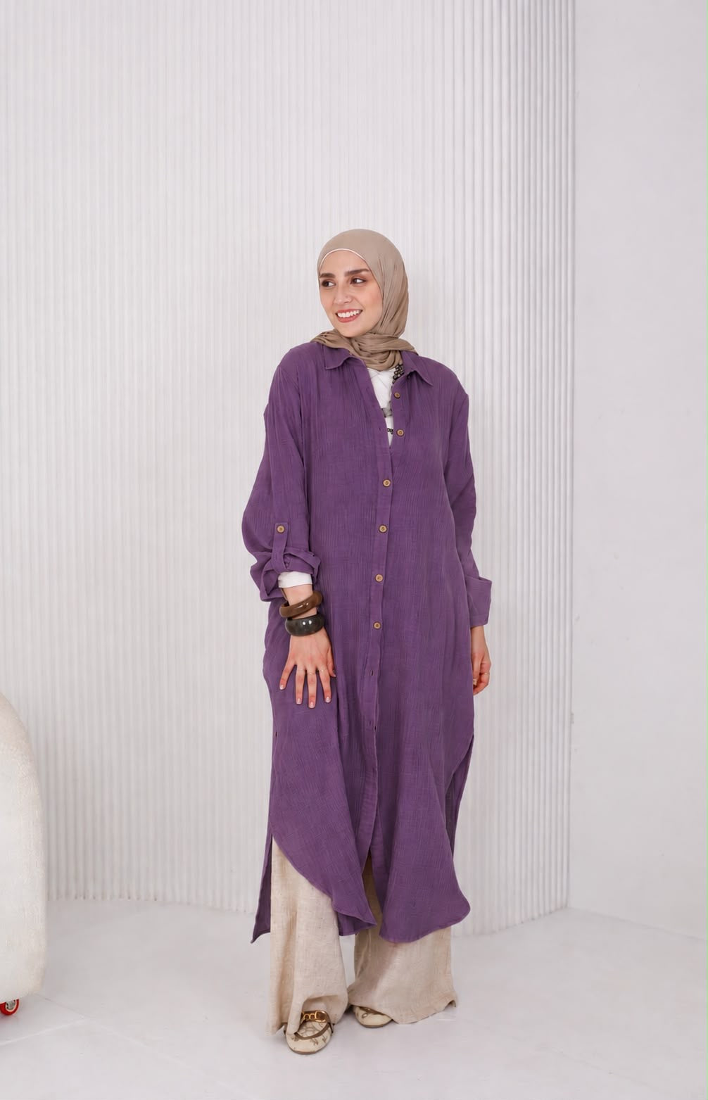 long crinkle cotton shirt in purple