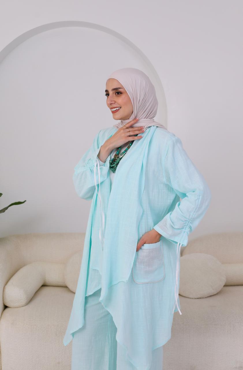 Linen Suit Set in Sky Blue