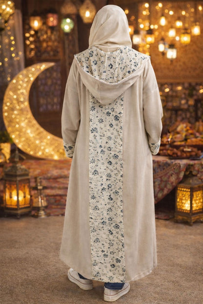 Elegant Beige Floral Trim Abaya – Ramadan & Eid Collection