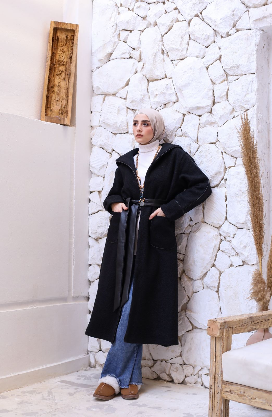 Boucle wool coat (with Hood)