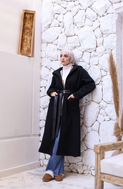 Boucle wool coat (with Hood)