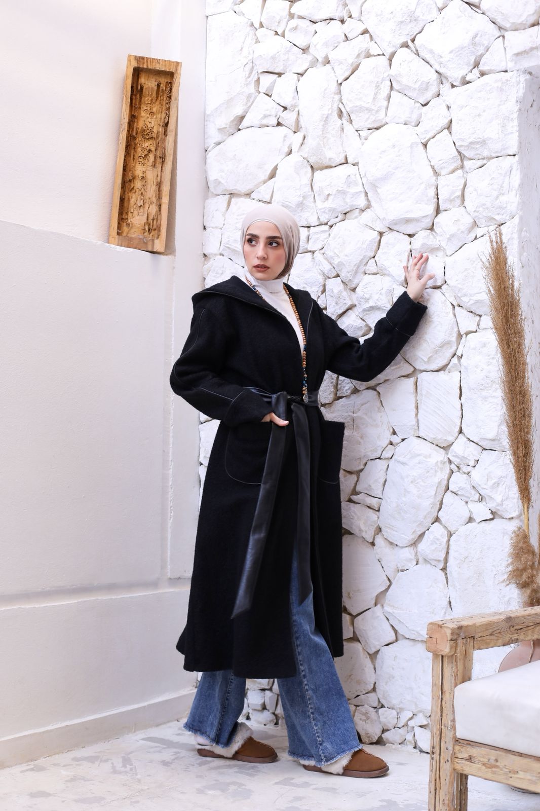 Boucle wool coat (with Hood)