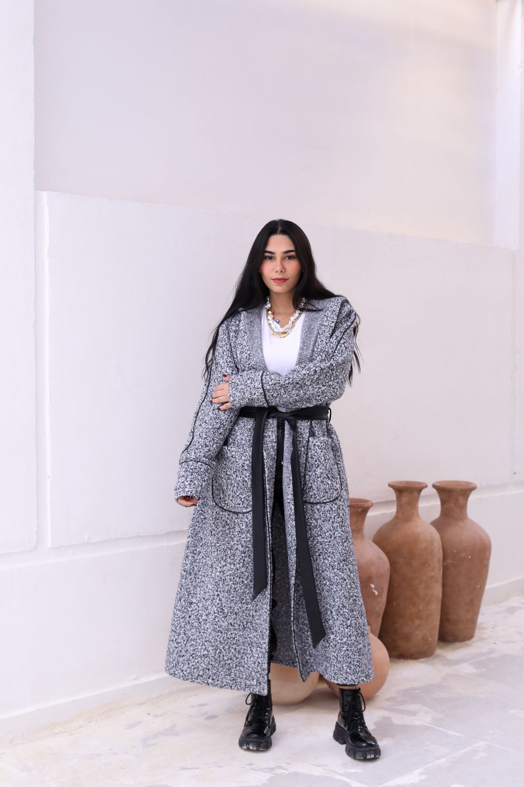 Boucle wool coat (with Hood)