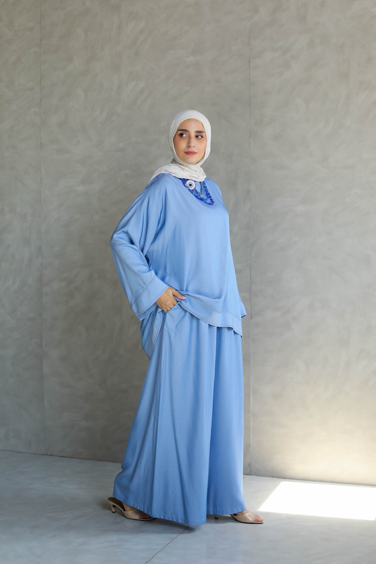 Sky Blue Flowing Two-Piece Set