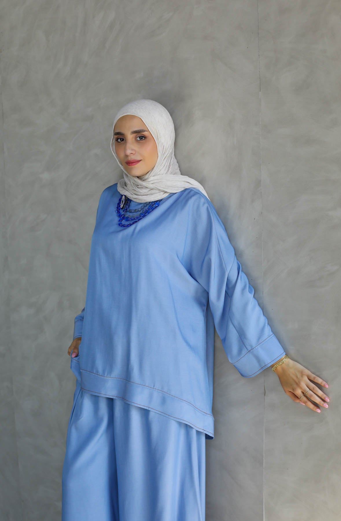 Sky Blue Flowing Two-Piece Set