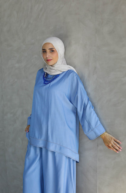 Sky Blue Flowing Two-Piece Set