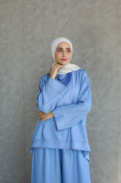 Sky Blue Flowing Two-Piece Set