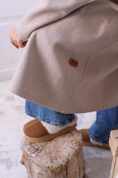 Wool Hooded Coat in Beige