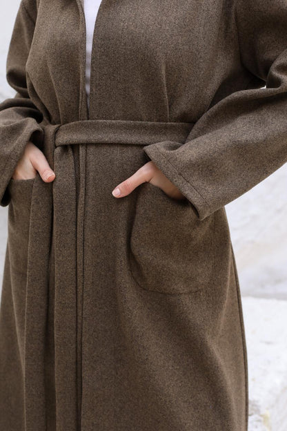 Wool Hooded Coat in Brown