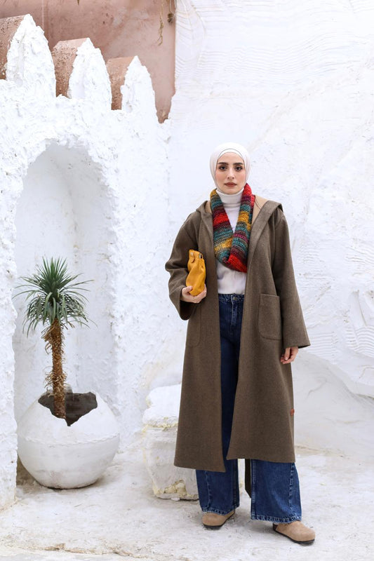 Wool Hooded Coat in Brown