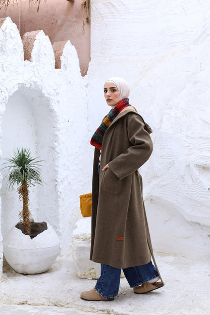 Wool Hooded Coat in Brown