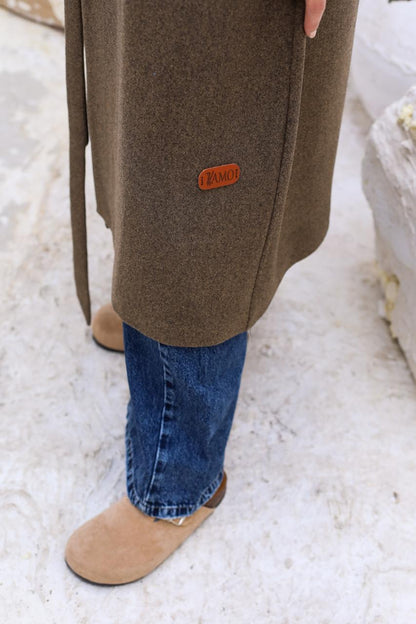 Wool Hooded Coat in Brown