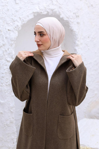 Wool Hooded Coat in Brown