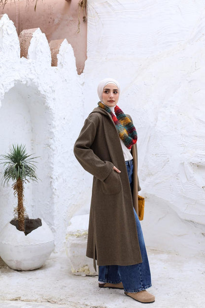 Wool Hooded Coat in Brown