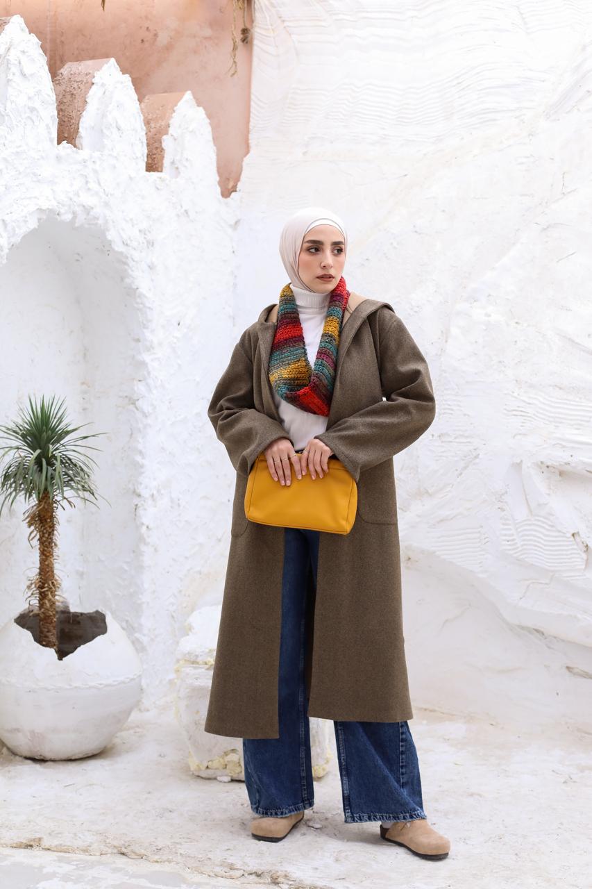 Wool Hooded Coat in Brown