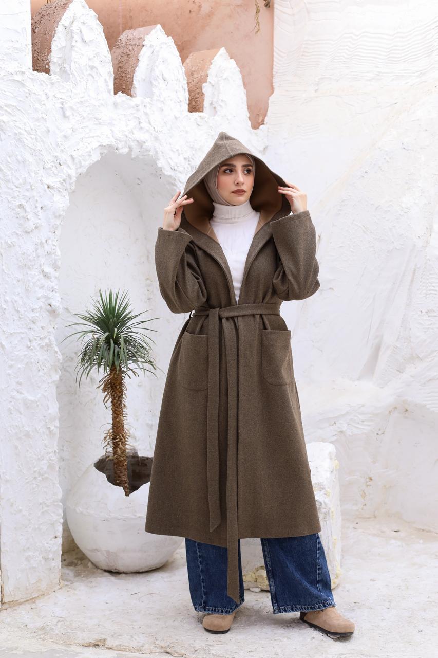 Wool Hooded Coat in Brown
