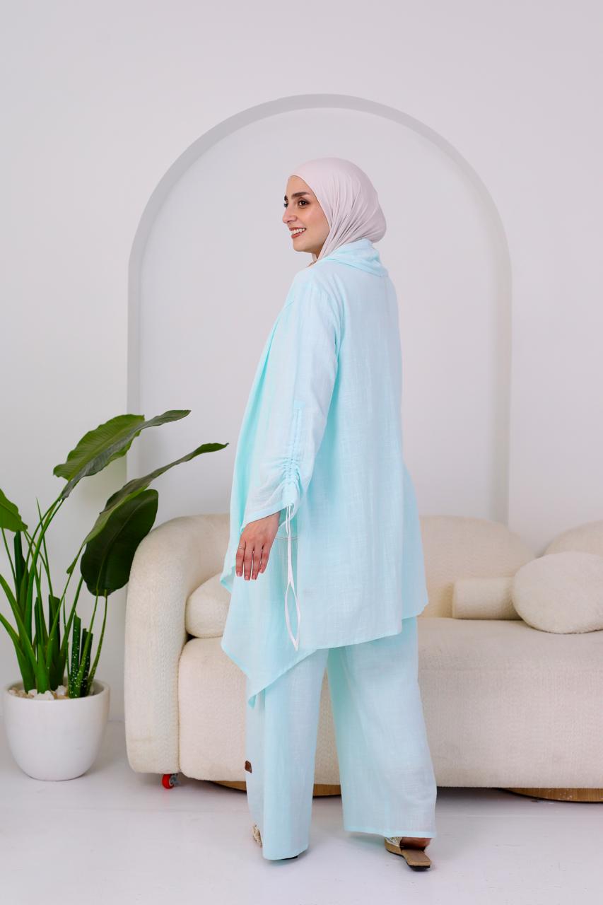 Linen Suit Set in Sky Blue