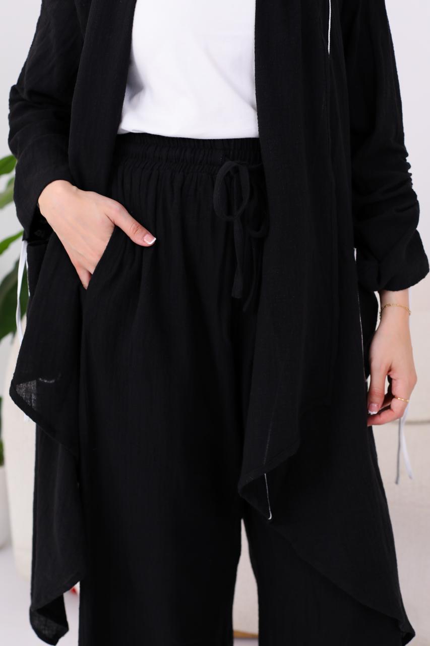 Linen Suit Set in Black