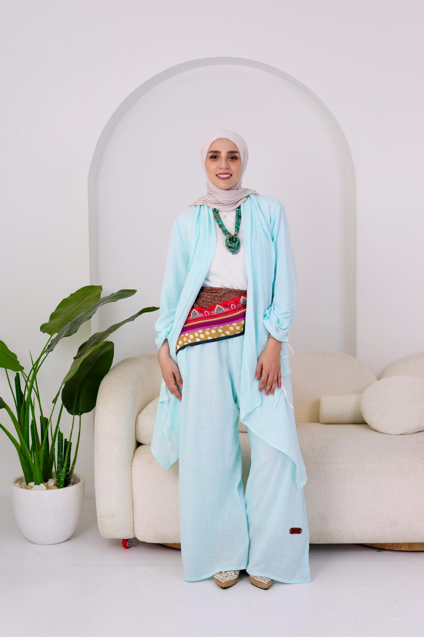 Linen Suit Set in Sky Blue