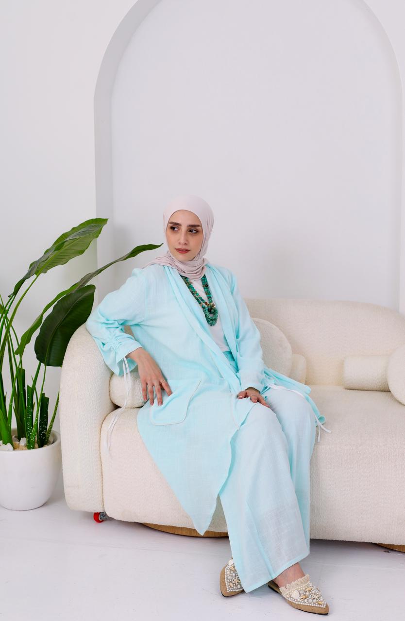 Linen Suit Set in Sky Blue