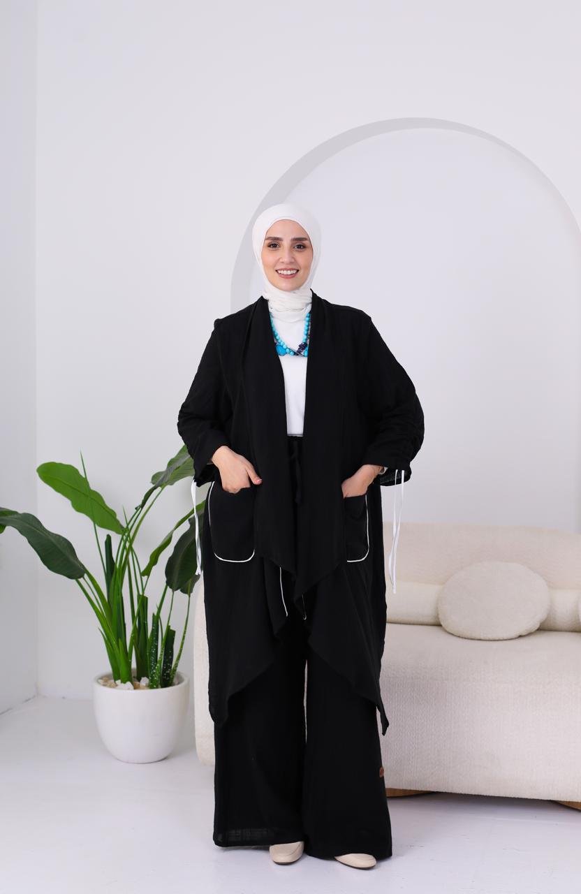 Linen Suit Set in Black