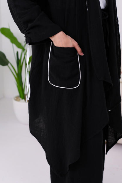 Linen Suit Set in Black