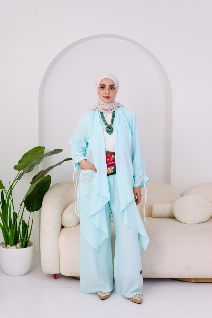 Linen Suit Set in Sky Blue