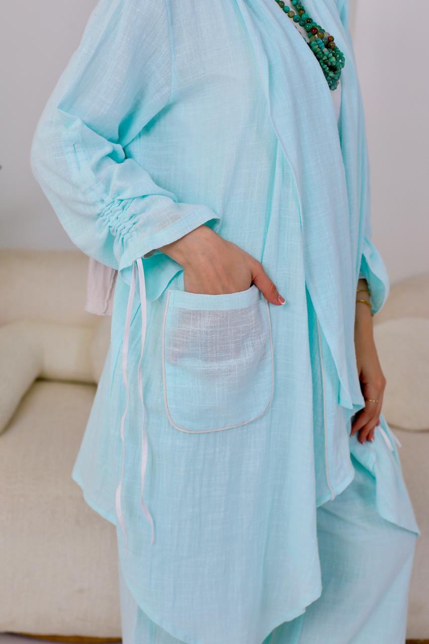 Linen Suit Set in Sky Blue