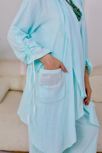 Linen Suit Set in Sky Blue