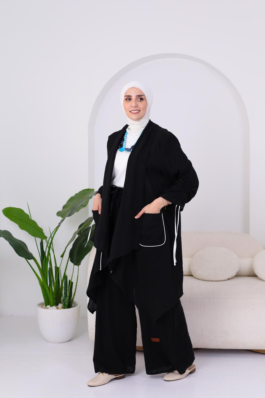 Linen Suit Set in Black