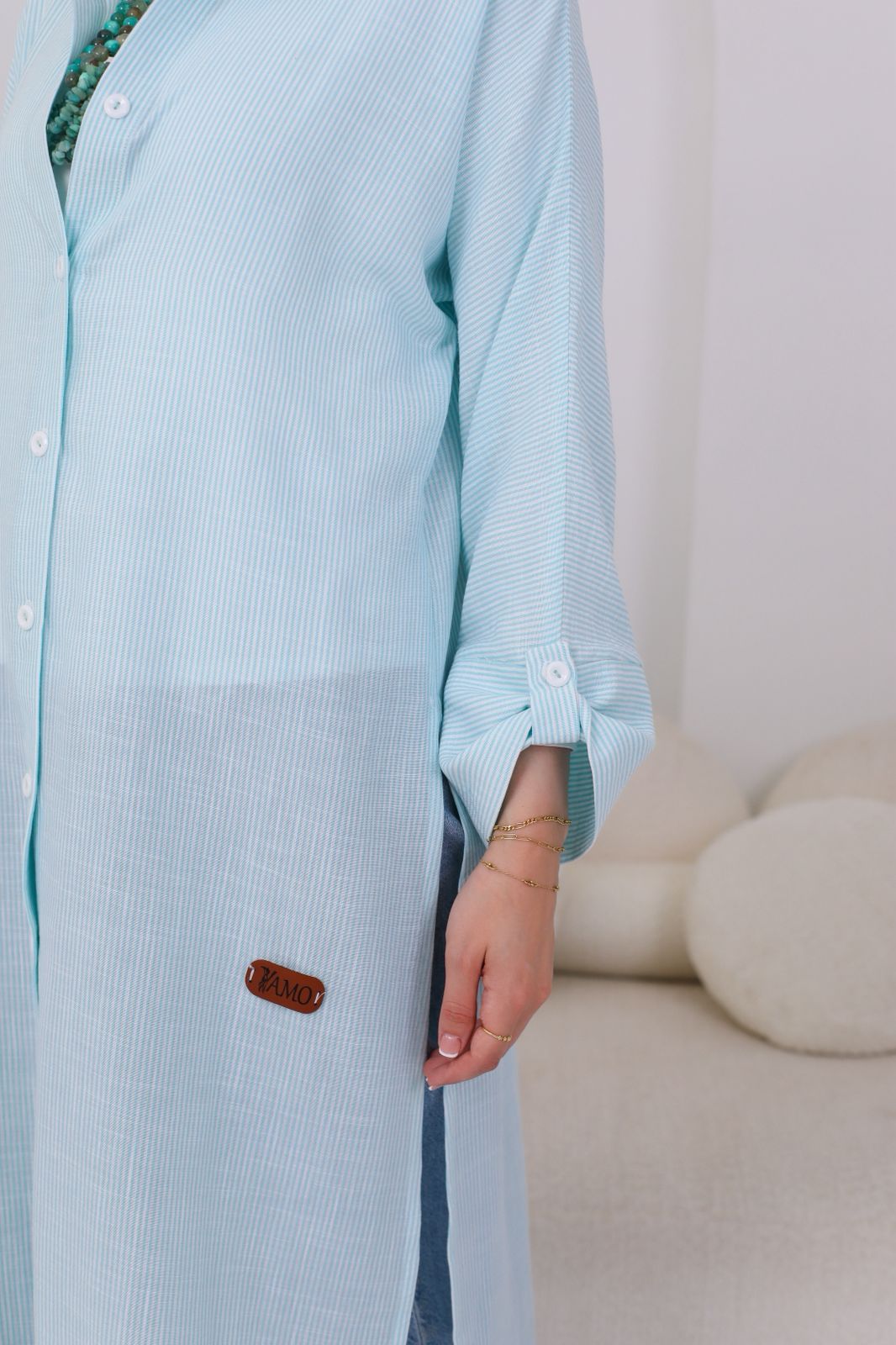 Striped Cotton Long Shirt