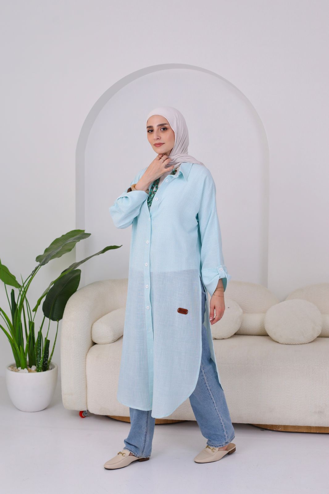 Striped Cotton Long Shirt