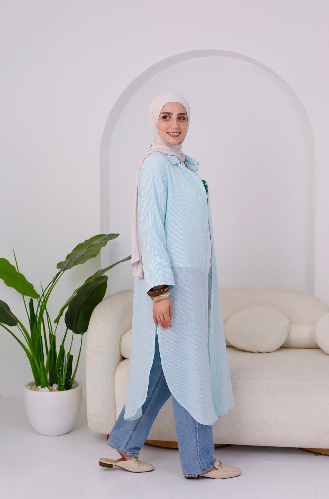 Striped Cotton Long Shirt