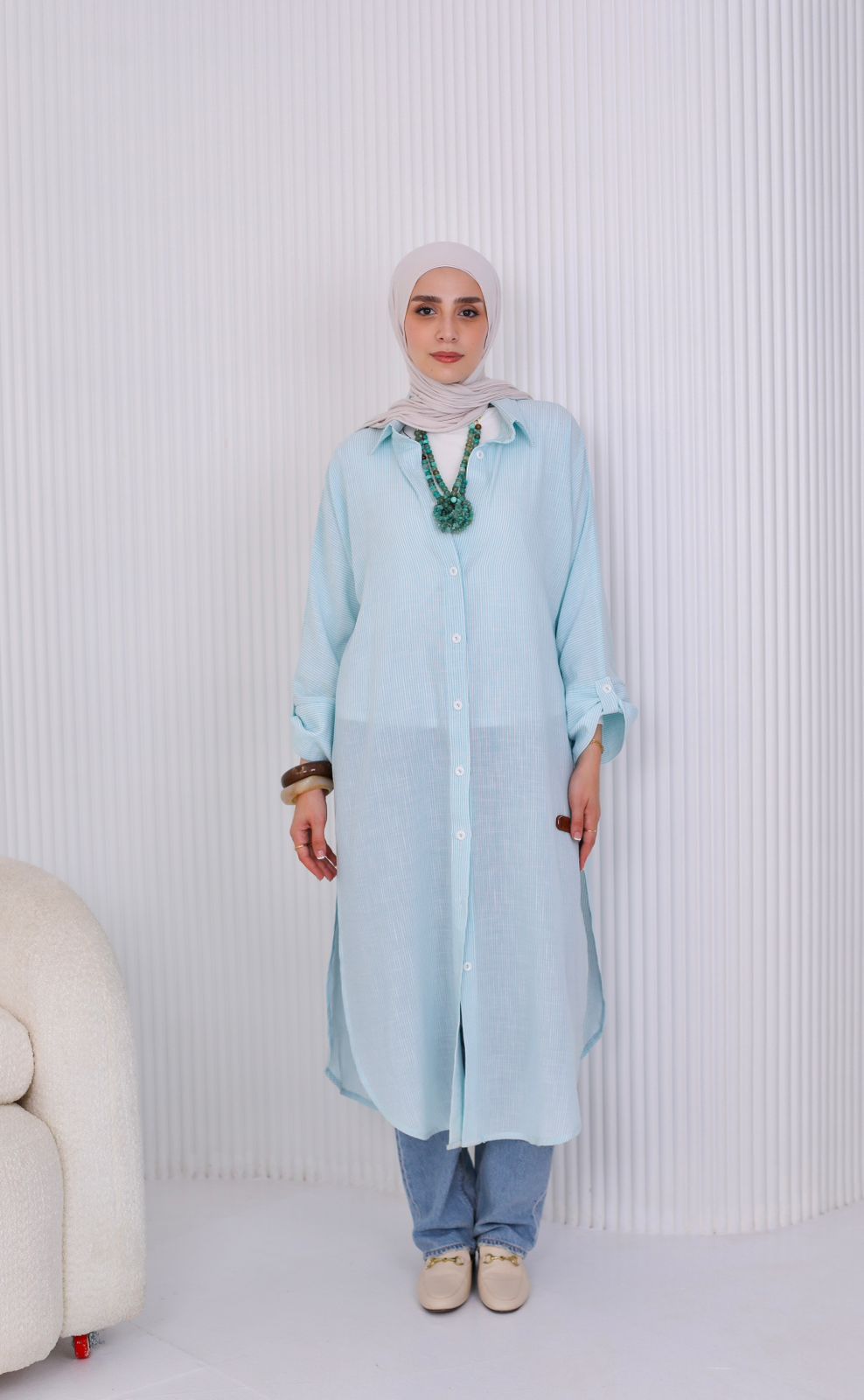 Striped Cotton Long Shirt