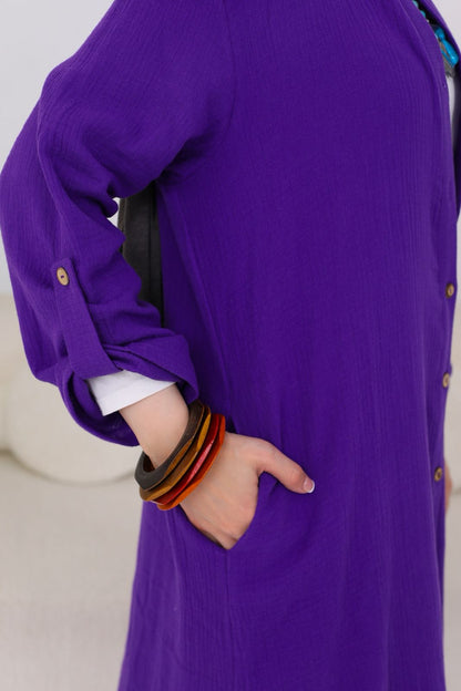 Long Crinkle Cotton Shirt in Purple