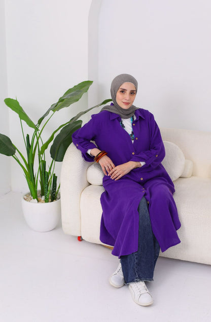 Long Crinkle Cotton Shirt in Purple